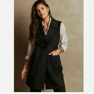 Banana Republic Exaggerated Collar Faux Suede Vest in Black Size Petite M